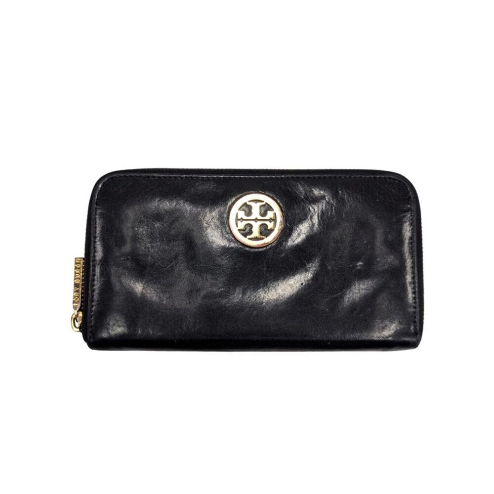 Tory Burch Black Leather Carson Long Zippy Continental Zip Around Wallet
